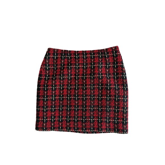 BOSTON PROPER Holiday Red Plaid Boucle Skirt Size 12 NEW NWOT - Picture 5 of 12